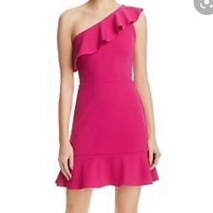 BLOOMINGDALES AQUA One Shoulder Ruffle Dress. Size Medium.